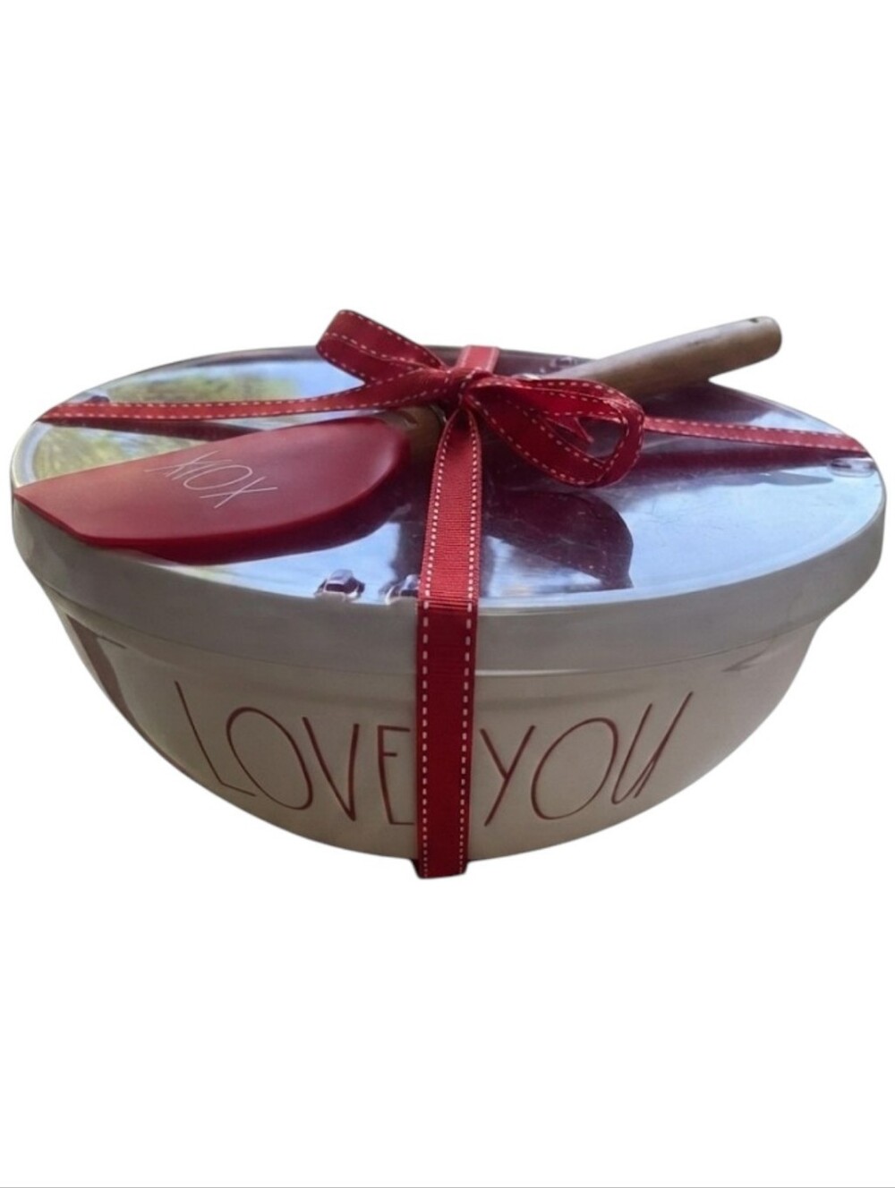 NEW Rae Dunn "LOVE YOU" Mixing Bowl Set with XOXO Spatula Gift Set